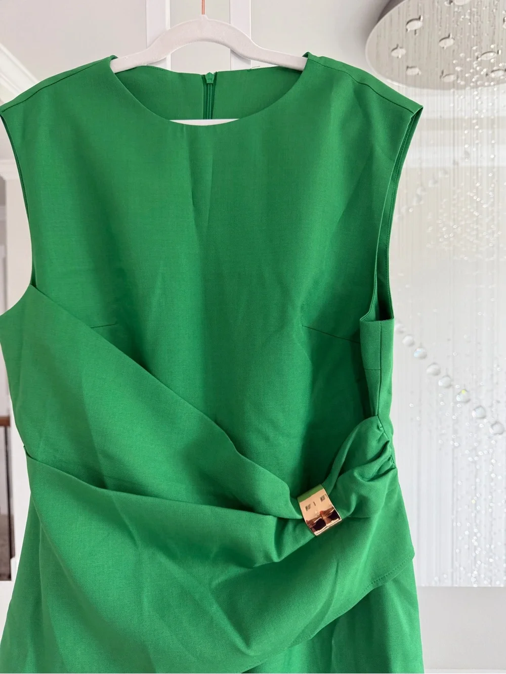 Commense Green Sleeveless Draped Waist Mini Dress